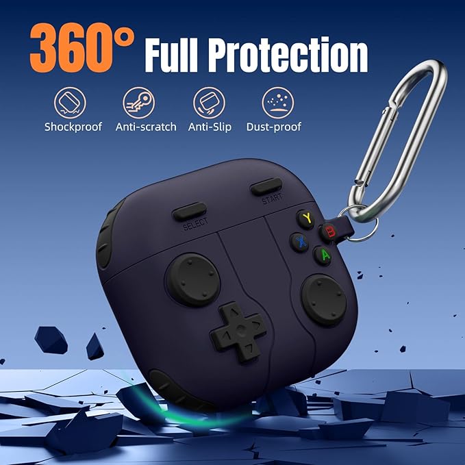 Getino Game Case for AirPods 4 2024 Cover with Cleaner Kit, Keychain, Compatible with Apple Airpods 4 Case Covers, Cute Funny Shock-Proof Protective Silicone AirPod 4 Cases for Men Boy-Dark Purple