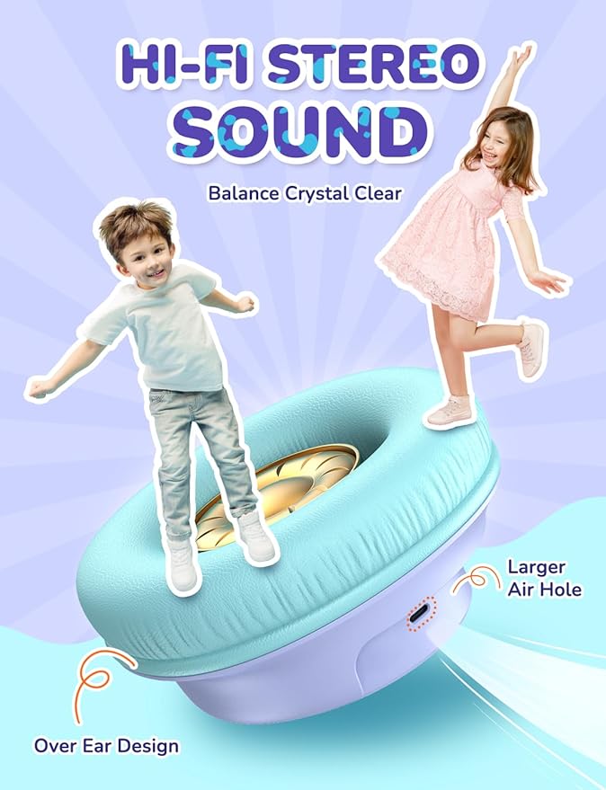 iClever 2 Pack Kids Bluetooth Headphones with LED Lights, BTH18 Safe Volume 74/85dBA, 43H Playtime, Bluetooth5.3 Kids Headphones Wireless Aux Cord for iPad/Tablet/Travel/School, Purple & Black