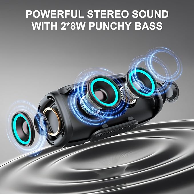 Portable Bluetooth Speaker BT5.4, 66MM Speaker Diameter, 24W Punchy Bass Clear Treble, 24H Playtime IP6 Waterproof Wireless Speakers with RGB Multi-Color Rhythm Lights for Outdoor/Party/Beach as Gift