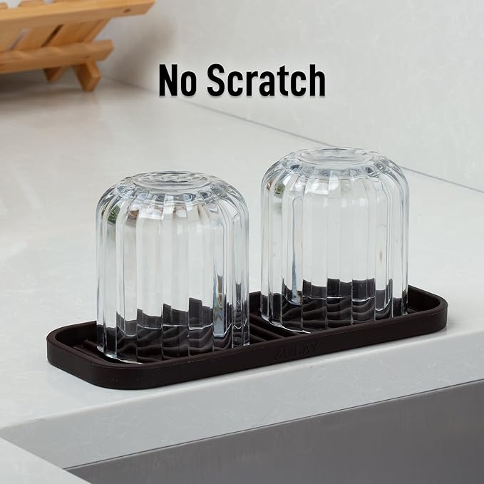 Zulay Kitchen (9x3.5 Silicone Sponge Holder for Kitchen Sink - Flexible Multipurpose Soap Tray Sponge Holder - Sink Organizer Tray for, Bathroom, Makeup, Trinkets & More (Chocolate)