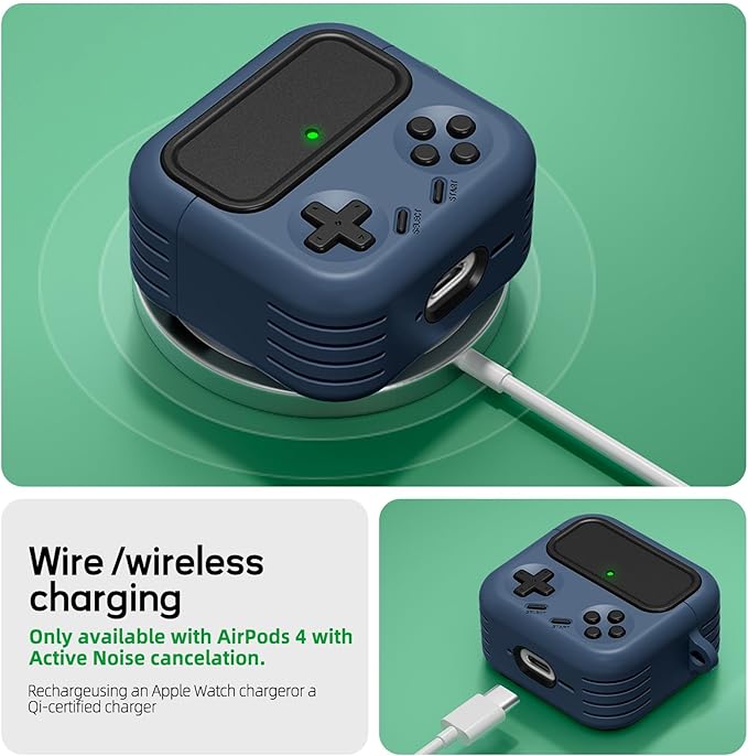 Inesore for Airpods 4 Case with Lock,Compatible with Airpods 4 with Active Noise Cancellation Cases,Classic Cool Funny Game Console Air pods4 Case Cover for Men Boy with Cleaner Kit(Navy Blue)