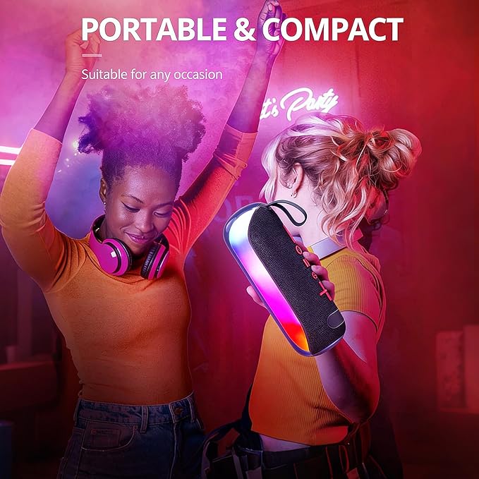 T&G Portable Bluetooth Speakers with Colorful Lights, Powerful Stereo Loud Sound Wireless Speaker, Outdoor Party Speaker, IPX4 Waterproof, Up to 24H Playtime, for Outdoor/Home/Party/Beach