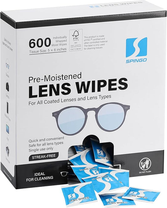 Lens Wipes for Eyeglasses, Pre-moistened Individually Wrapped Glasses Cleaner Wipes, Lens Cleaner Wipes for Sunglasses, Camera Lens, Goggles and Other Optical Lenses. (600 Count)