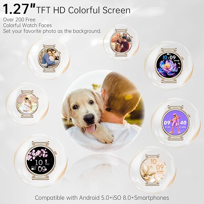 Smart Watch for Women（Answer/Make Call) 1.27" Round Smartwatch Compatible Android/iPhone Phone with AI Voice/ Fitness Tracker/Heart Rate/Sleep Monitor, 220+ DIY Dial & IP68 Waterproof, White/3 Bands