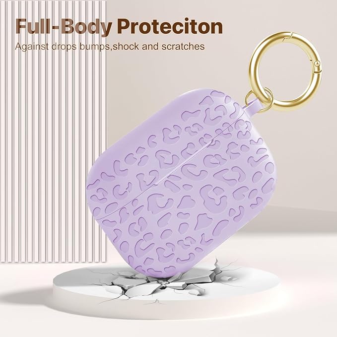 Engraved Leopard Case Compatible with AirPods Pro 2 Case Cover 2022,Soft Silicone Caeving Cover for Women Girls, Lavender