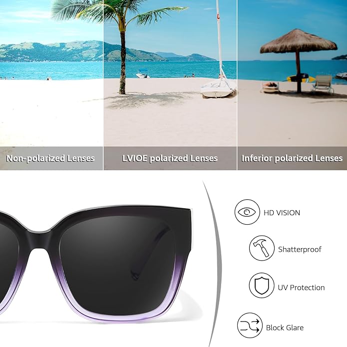LVIOE 2 Pack Polarized Fit Over Sunglasses for Women Men Oversized Square Over Glasses Sunglasses with UV Protection LS7511