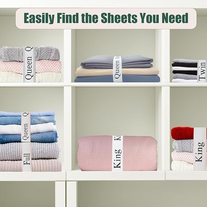 10 Pieces Bed Sheet Organizer Bands, Sheet Organizers and Storage Label Bands, Sheets Organizer for Closet, Sheet Label for Bedding, Sheet Keepers Linen Labels Bedding Bands (Pink, 10Pcs)