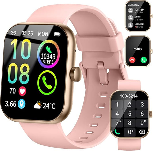 Smart Watch (Answer/Make Calls), 1.96"HD Smartwatch for Women Men, 2025 Activity Tracker with Heart Rate Monitor, Sleep Trackers, Pedometer, IP68 Waterproof, Fitness Watch for Android iOS Pink