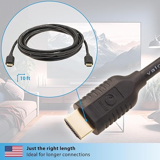 valonic HDMI Cable - 10 ft, 4k, Full HD, ARC, high Speed, Ultra HD, ethernet - for TV, PS4, Xbox, 30 AWG, Black