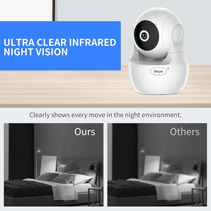 N_EYE WiFi Security Home Camera，Baby Monitor Wireless IP Camera with Night Vision Two Way Audio Cloud Storage， Supports 5G WiFi，up to 128GB（White） Indoor Camera