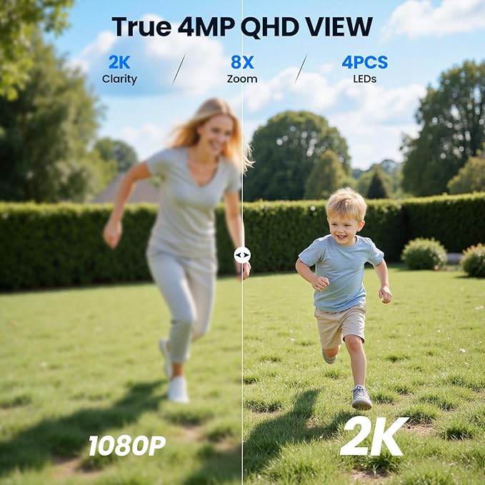 Solar Security Cameras Wireless Outdoor System, 4 Camera Kit, 360° Pan & Tilt, 2K QHD Cameras for Home Security, 64GB Homebase Local Storage, 5G & 2.4G WiFi