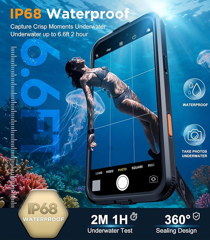 Red2Fire Magnetic for iPhone 16 Pro Case Waterproof, [Built-in Screen Protector][Compatible with MagSafe] [Full Body Shockproof] [Dustproof] Heavy Duty Rugged Phone Cover 6.3" Black