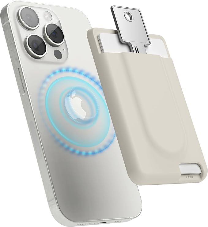 elago Key Magnetic Wallet Card Holder 2-Cards Compatible with MagSafe for iPhone - Key Holder, Secure Phone Wallet, Long Last Silicone, Scratch and Damage Protection (Stone)