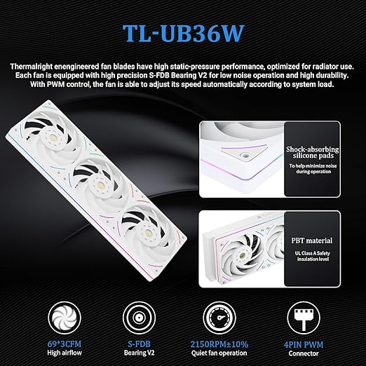 Thermalright Mjolnir Vision 360 UB PRO ARGB White Aio CPU Liquid Cooler,IPS Screen with 640x480 Resolution,3-in-1 Exhaust Fan,for AM5/Intel LGA1851/1700, 3.5in Magnet-Absorbent LCD Screen