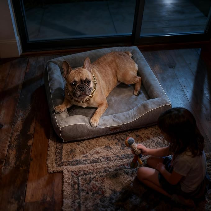 Orthopedic Dog Beds for Medium Small Dogs with Removable Washable Cover Rectangle Pet Sofa with Cooling Gel Memory Foam Anti-Slip Bottom Waterproof for Old Pets or Cat,28" L x 23" W x 6.5" Th