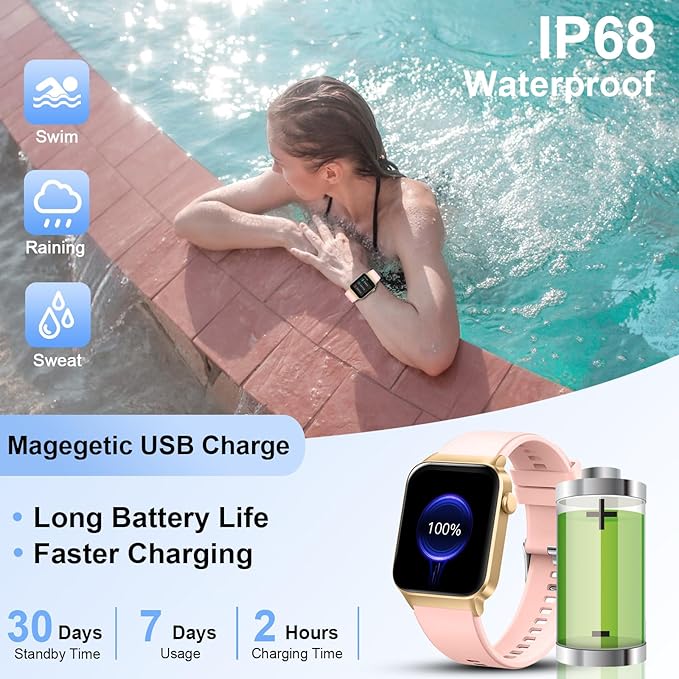 Smart Watch for Women Men(Answer/Make Call), Smartwatch Sports Fitness Tracker with Heart Rate Sleep Monitor Pedometer, IP68 Waterproof Fitness Watch for Android iOS