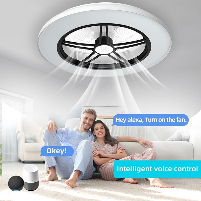 BAYSQUIRREL WiFi Low Profile Ceiling Fan with Light,Bluetooth Speaker Ceiling Fan 20In Smart Bladeless Ceiling Fans with Alexa/Google Assistant/App Control,6 Speed Dimmable LED-RGB Lights