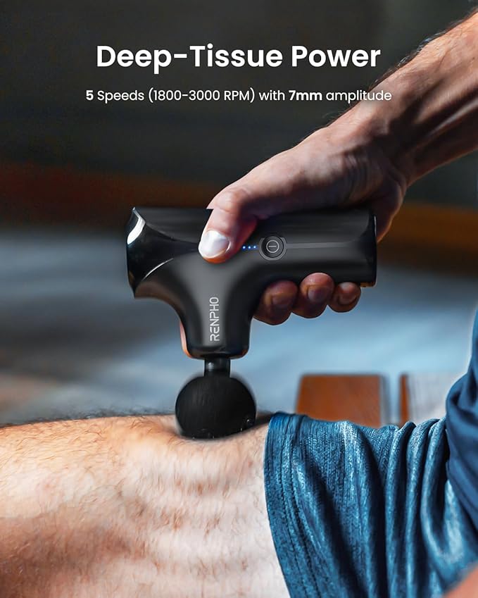 RENPHO Mini Thermacool Massage Gun with Heat and Cold, FSA Eligible HSA, Portable Deep Tissue Heated Relief, 5 Speed Settings, Travel Massage Gun with Carry Case, Quiet Back Massager