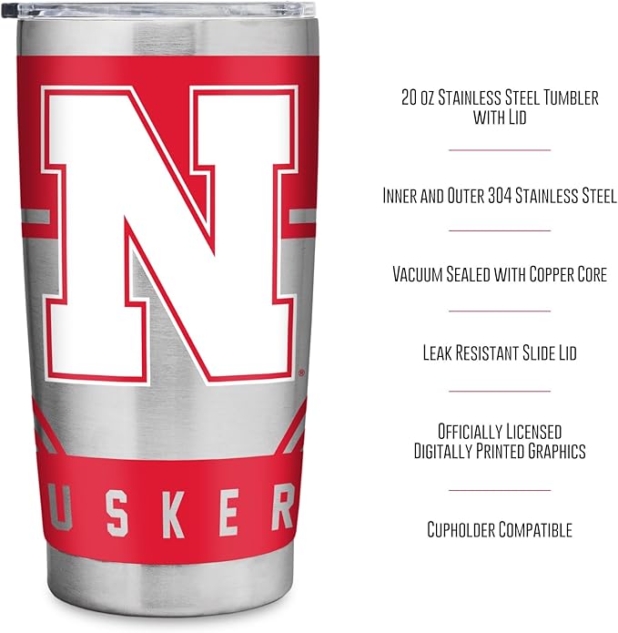 Rico Industries NCAA 20oz Stainless Steel Tumbler with Lid - Great For Coffee, Tea, Water or Cocktails