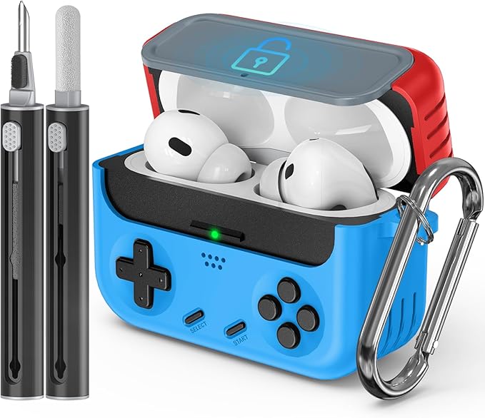 Inesore for Airpods Pro 2nd Generation Case Cover with Cleaner Kit,with Lock for Airpods Pro Case Cover,Classic Cool Funny Game Console Hard Air Pod Pro Case for Men Boy(Red Blue)