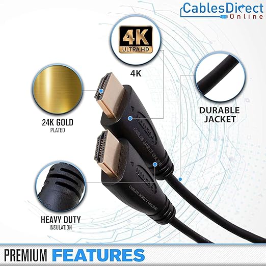 Cables Direct Online 15FT HDMI 2.0 60Hz Cable High-Speed 4K HDR 18Gbps Ethernet Audio Return Channel Gold-Plated UHD ARC Universal Compatible with HDTV Projector, Gaming Console Laptop Home Theater