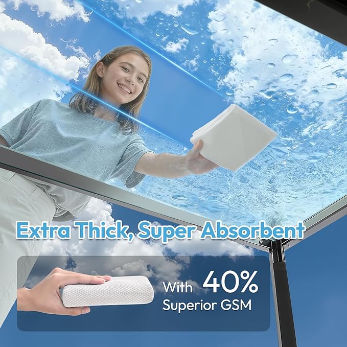 Nanoscale Microfiber Cloths 15.55”x 15.55”, Glass Window Mirror Stainless Steel Car Cleaning, Streak-Free, Lint-Free, Super Thick & Absorbent, Reusable, 6 Pack (White)