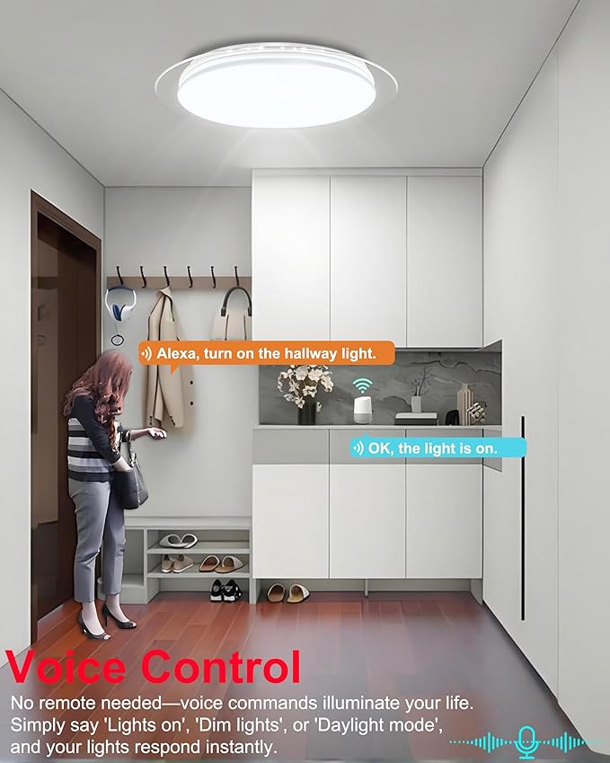 WF-Version LED Ceiling Light with Speaker 40W 15Inch Control via app/Voice/Remote Adjustable Brightness & Color Temperature Ceiling Lamp RGB Ambient Lighting for Bedroom Kids Room and More