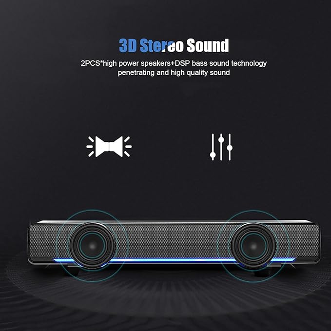 Yosoo Sound, PC Soundbar Portable Soundbar Soundbar Sound for Smart Tv Speakers for Tv with 3.5mm Input Soundbar Music Player Bass Surround Sound Box (Black)