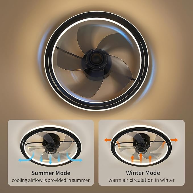 Ceiling Fan with LED Light,Low Profile Ceiling Fans, Flush Mount Modern Ceiling Fans,Fandeliers Ceiling Fan Fixture with App&Remote Control, for Bedroom/Kitchen/Small Room,Black