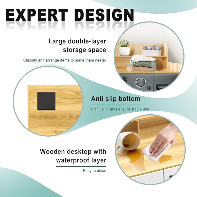 Wooden Laundry Countertop with 2 Tier Shelf, 54" x 27.5" Washer and Dryer Countertop with Topper Organization Waterproof Surface, Universal Fit (Burlywood, 54X27.5IN)