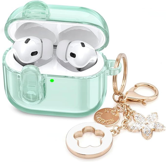 (with Lock) Clear Case Compatible for Cute Apple Airpods Pro1/2 Cases with Bling Keychain, VISOOM TPU Transparency Air pods Pro 1st 2nd Generation Earbuds Bling Keychain for iPod Pro2 1