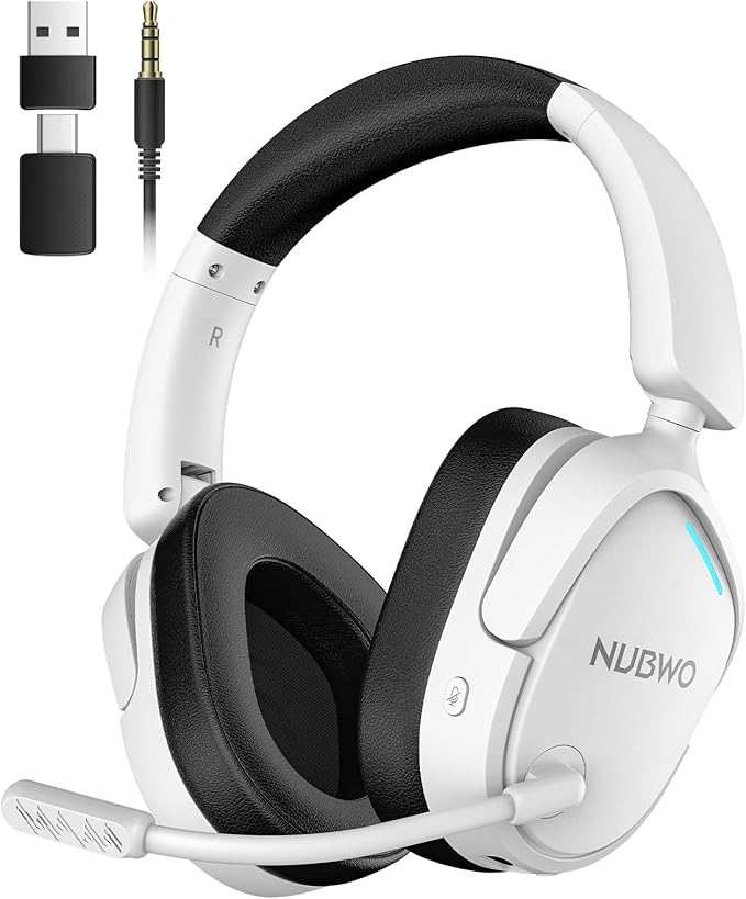 NUBWO Wireless Gaming Headset for PC, PS5, PS4, Connect to Game & Phone Simultaneously (2.4GHz + Bluetooth), 3 EQ Modes, 50H Battery, PS5 Headset with Mic, Lightweight Foldable Headphones White/Black