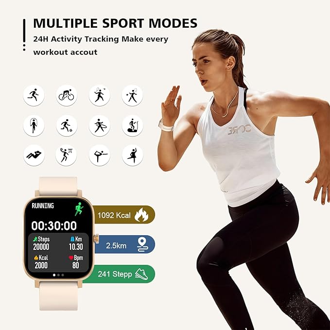 Smart Watch for Men Women SmartWatch 1.83" for iPhone Samsung Android Phone Compatible, Fitness Tracker Watch with Pedometer, Heart Rate/Sleep Monitor, Blood Oxygen, IP68 Waterproof (Gold)