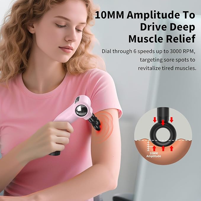 Dual-Head Massage Gun Deep Tissue with Extension Handle, 3-in-1 Detachable Handheld Percussion Back Massager for Muscle Neck Shoulder Body Pain Relief - 6 Speeds Levels (Glossy Pink)