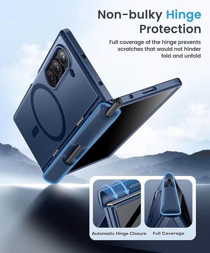 BERFY for Z Fold 6 Case with Privacy Screen Protector, [Compatible with MagSafe] Built-in Kickstand & S Pen Slot & Hinge Protection, Full Body Shockproof Phone Case for Samsung Galaxy Z Fold 6, Blue