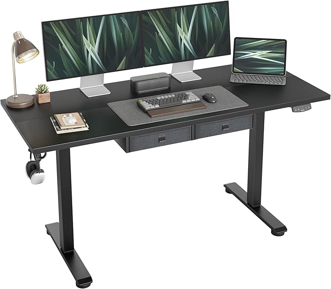 Agilestic Standing Desk with 2 Drawers, Adjustable Height Electric Desk with Storage, 63 x 24 Inches Sit Stand Up Computer Table for Work Office Home, Black