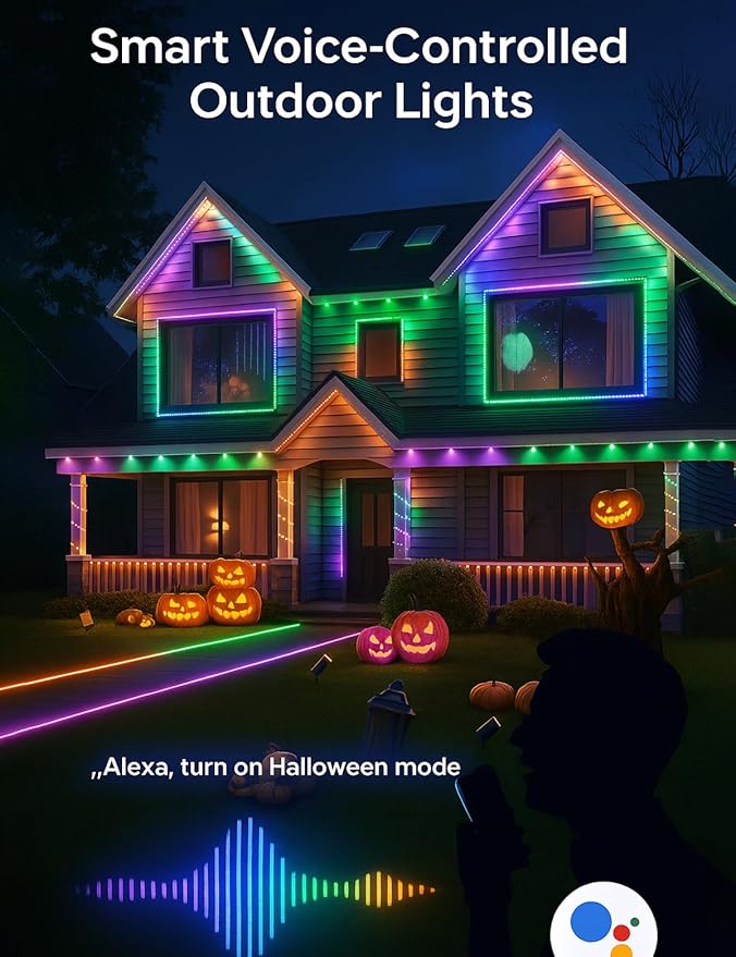 50ft Permanent Outdoor Lights, 60 RGB+IC Smart LEDs, 75 Scene Modes, IP67 Waterproof, App & Voice Control (Alexa & Google Assistant), DIY Colors, Music Sync, Holiday Lighting Scenes (50ft)