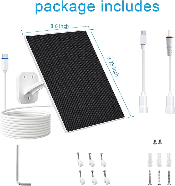 FUTUREZEN Solar Panel for Security Camera, 10W Solar Charger with DC 5.5x2.1mm, USB-C & Micro USB Port, IP66 Waterproof, 360° Adjustable Mount, 7.2FT Cable (2 Pack, White)
