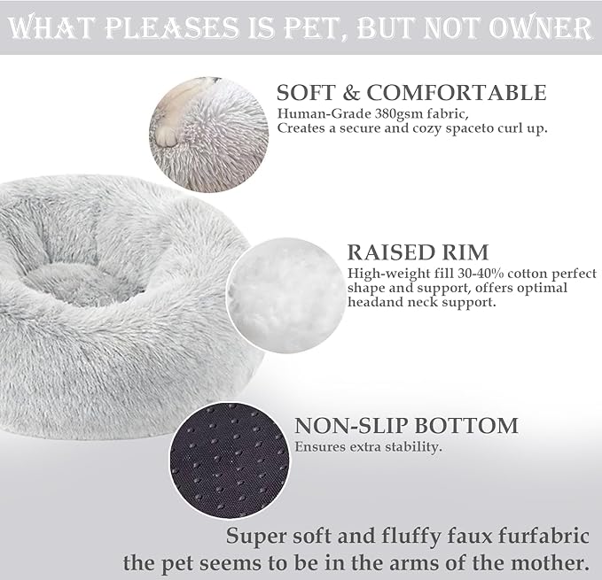 Calming Dog & Cat Bed for Extra Large Small Medium Sized Pet, Donut Washable Comfort Fluffy Warm Round Mat for Puppy Kitten, 8 Size Essentials Furniture Supplies Indoor