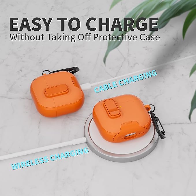for AirPods 4 Case with Lock,TPU Leather Texture Protective Durability Anti-Lost & Shockproof Protective Cover Accessories with Cleaning Kit in Keychain for Apple AirPods 4 Generation (Orange)