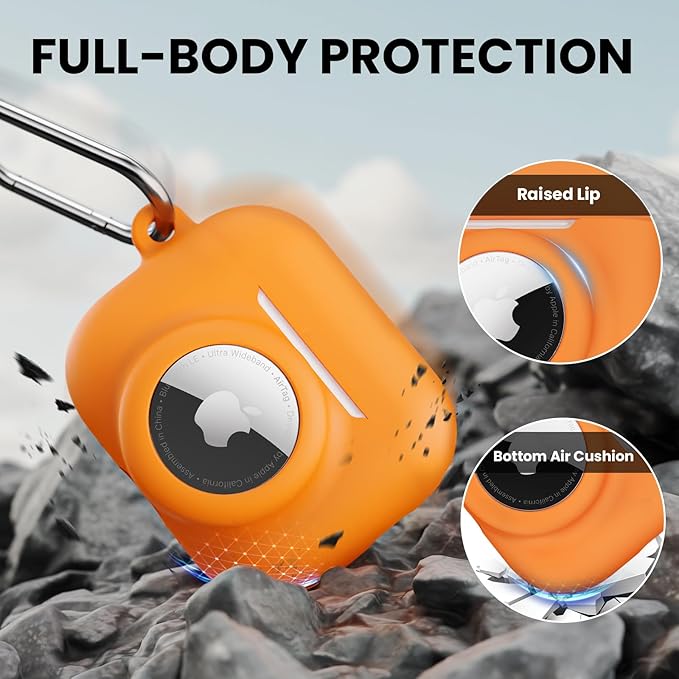 2 in 1 Silicone Case Compatible with AirPods Pro 3 and AirTag 2/1, Shockproof Protective Case Cover for AirPods Pro 3rd Generation 2025 with Cleaner Kit & Carabiner (Orange)