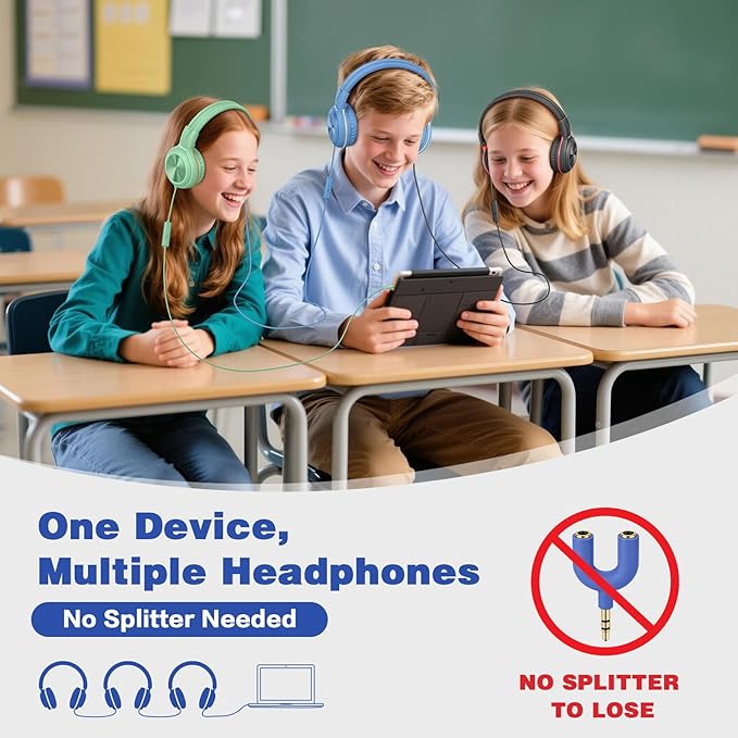 SIMOLIO Kids Wired Headphones with Microphone and 3-Level Volume Control, Stereo Corded Headphone Girls, Boys, On-Ear 3.5mm PC Headset Teens for Cellphones Tablets Chromebook Laptop Computer (Green)