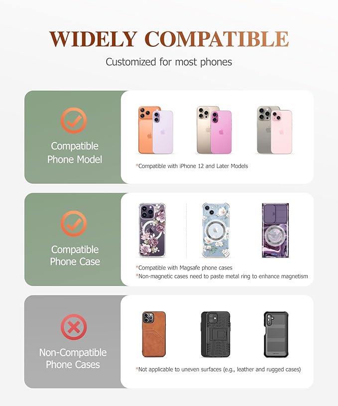 GVIEWIN Magnetic Phone Ring Holder, Compatible with MagSafe Phone Grip with Adjustable Stand, Magnet Phone Ring Kickstand for iPhone 17/16/15/14/13/12 Pro Max Plus Air/Other Phones (Glitter/Orange)
