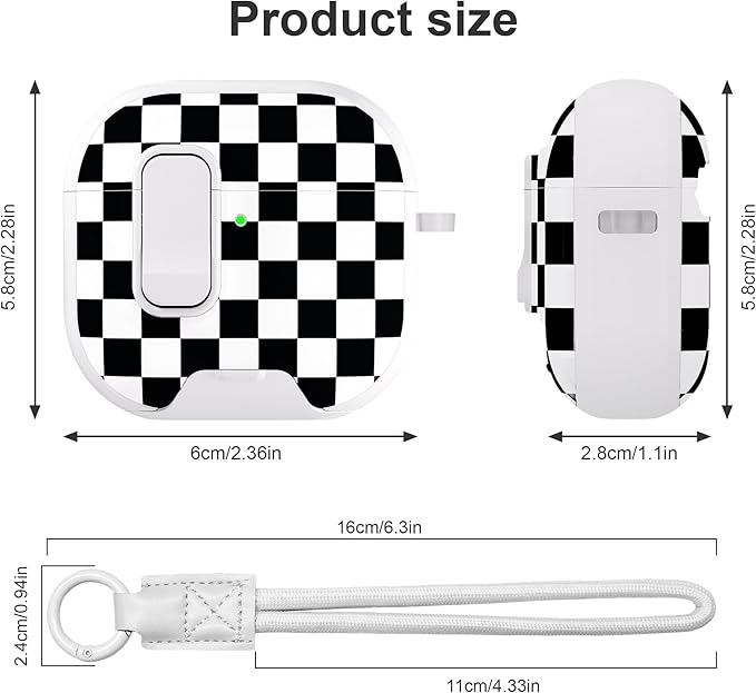 for AirPods 4 Case with Secure Lock Clip in Phone Stand,Floral Girly Style Protective Cover with Cleaning Kit and Hand Strap for Apple AirPod 4 Generation (Black White Squares)