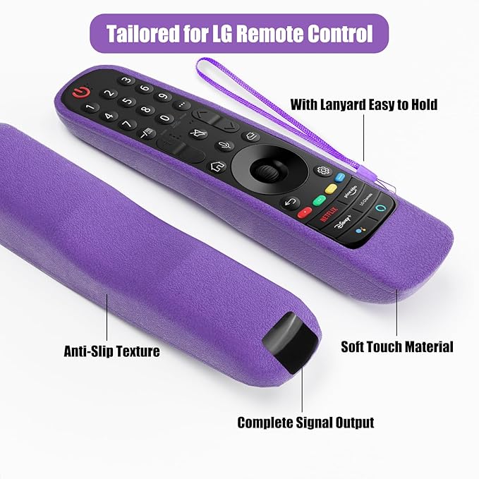 2 Pack Remote Cover for LG Magic, Silicone Protective Case for LG Smart TV Remote Controller LG MR21/ 22/23 Shockproof Anti-Slip Remote Case Sleeve with Anti-Lost Loop (Purple + Hot Pink not Glow)
