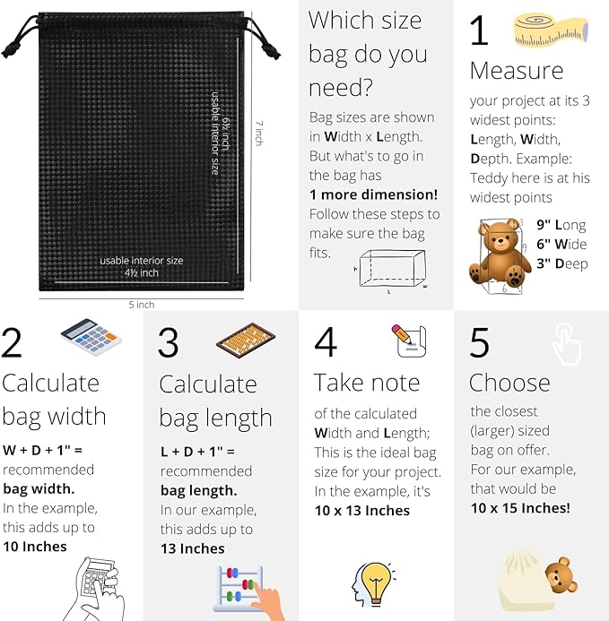 PALTERWEAR Tech-Weave PU-Coated Drawstring Bags (Set of 5) Water-Resistant, Directional-Stretch Travel Organizers for Phone, Toiletries, Tech Gear, Collections - Wipe-Clean (Black 3D, 5 x 7 Inch)
