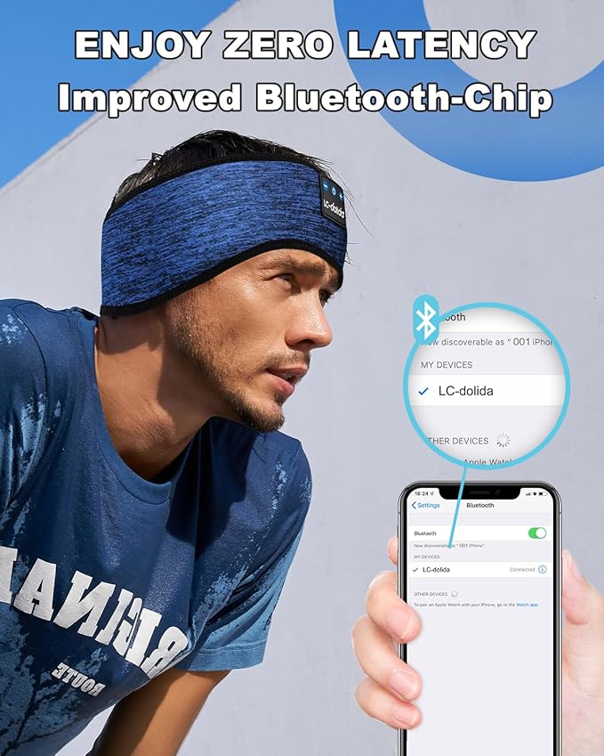 LC-dolida Sleep Headphones Wireless Bluetooth Headbands, Women Sports Earphones Sweat Head Bands, Over-Ear Headphones Headbands for Women's Hair Ultra-Thin Perfect for Side Sleepers Workout Yoga
