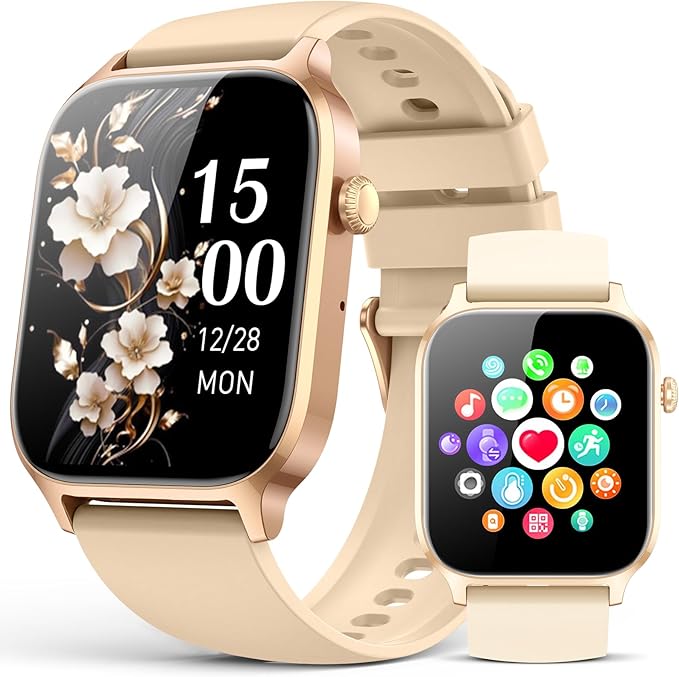 Smart Watches for Women Men, Fitness Tracker Watch with 110 Sports Modes, Step Counter/Sleep Monitor/Pedometer, IP68 Waterproof, Bluetooth Call & Music Control Smartwatch for iPhone/Android,Gold