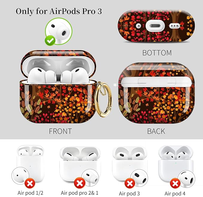 for AirPods Pro 3 Case, Compatible with AirPods Pro 3rd Generation Case (2025), Shockproof Protective Cover with Golden Carabine (Cute Tree)