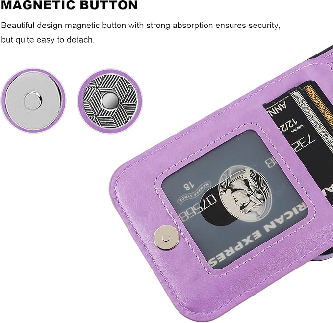 KIHUWEY Compatible with 15 Case Wallet with Credit Card Holder, Flip Premium Leather Magnetic Clasp Kickstand Heavy Duty Protective Cover for 15 6.1 Inch (Pruple) Purple